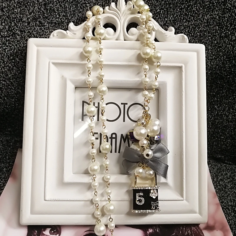 Korean Trendy Sweater Pendant Long  Pearl Necklace For Women Party Jewelry
