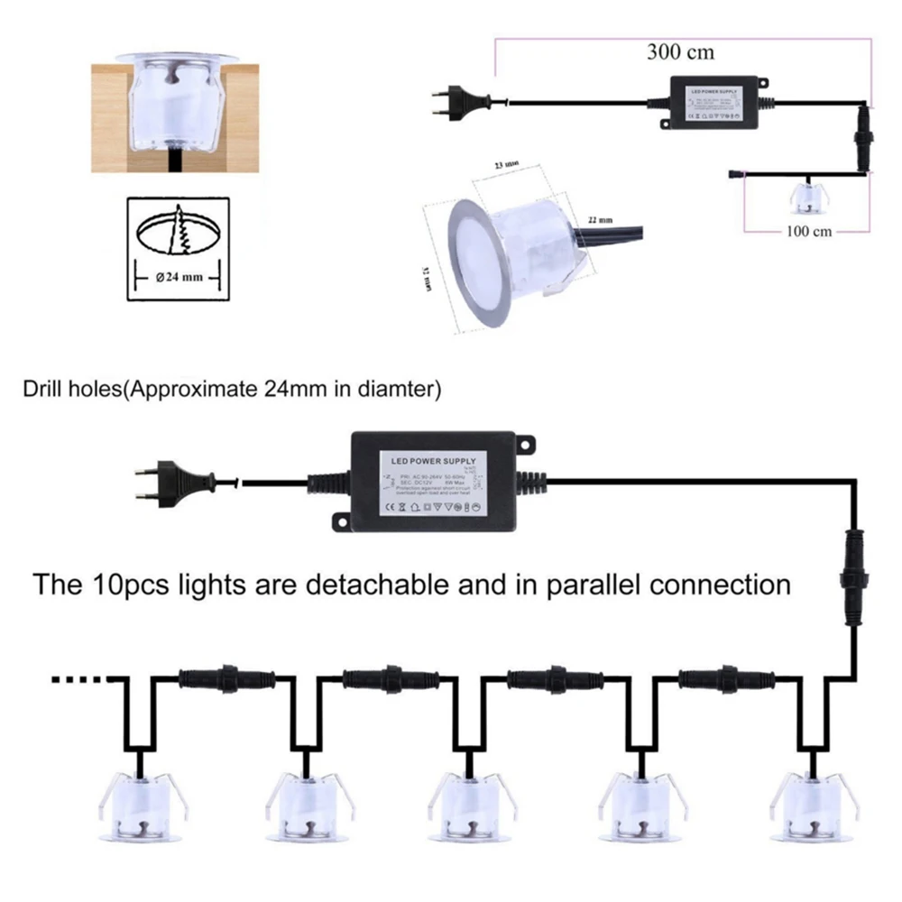 DC12V RGB LED Deck Light IP67 Waterproof EU/US/UK/AU Set Warm /Natural White Underground Lamp Garden Pathway Landscape Spotlight