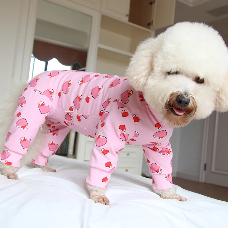 Pet Dog Jumpsuit Thin Pure Cotton Puppy Clothes Pink Printed Overalls Protect Belly Pajamas For Small Dogs Wear Chihuahua Poodle