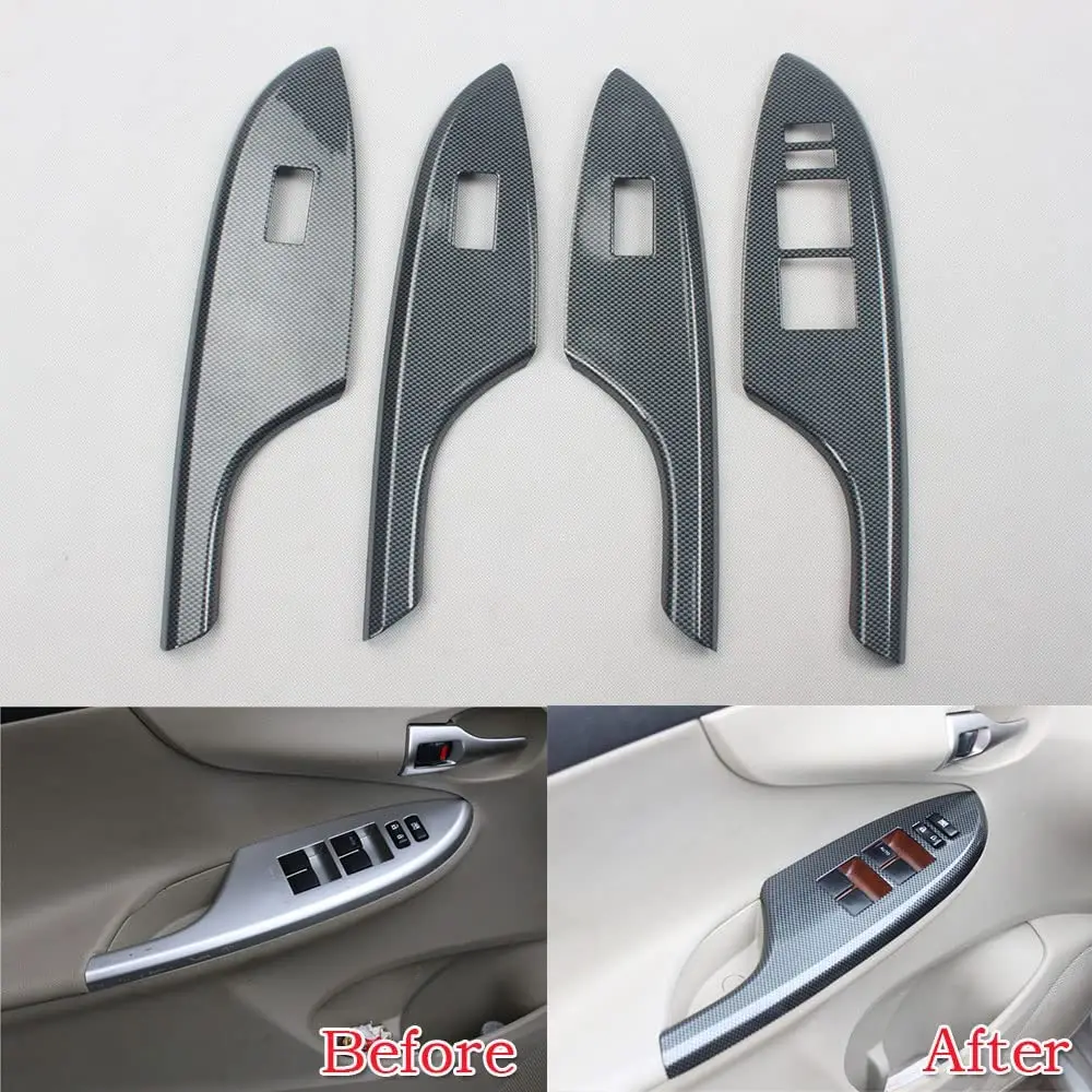 For Toyota Corolla 2007-2011 Carbon Fiber abs Car Window Lift Control Panel Cover Trim Car Styling Sticker