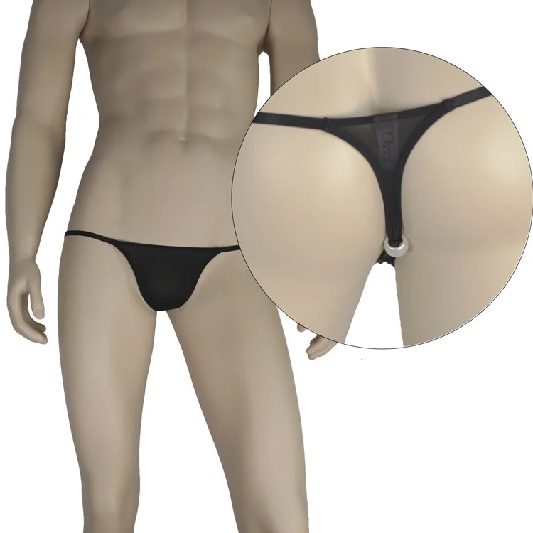 Men Sexy Shorts Thong Bead Customized Underwear Transparent Low Waist Black White