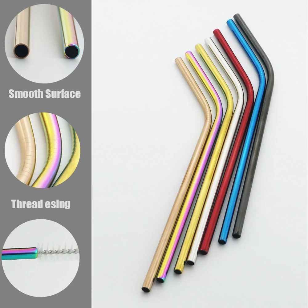 7 Colors Reusable Drinking Straw Eco Friendly 18/10 Stainless Steel Straw Set Reusable Metal Colorful Straws Bar Party Accessory