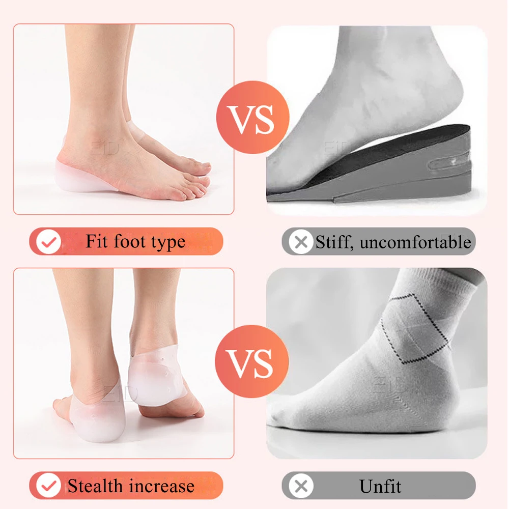 Invisible Height Increase Insole Silicone Socks Arch Support Gel Heel Pads Orthopedic Heel Cushion Soles Foot Massage man women