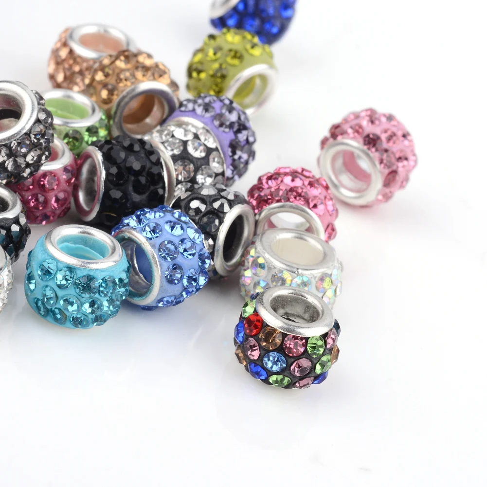 100 sztuk 12MM glina polimerowa Rhinestone koraliki europejskie Rondelle duży otwór koralik dla bransoletka DIY Craft akcesoria do wyrobu biżuterii