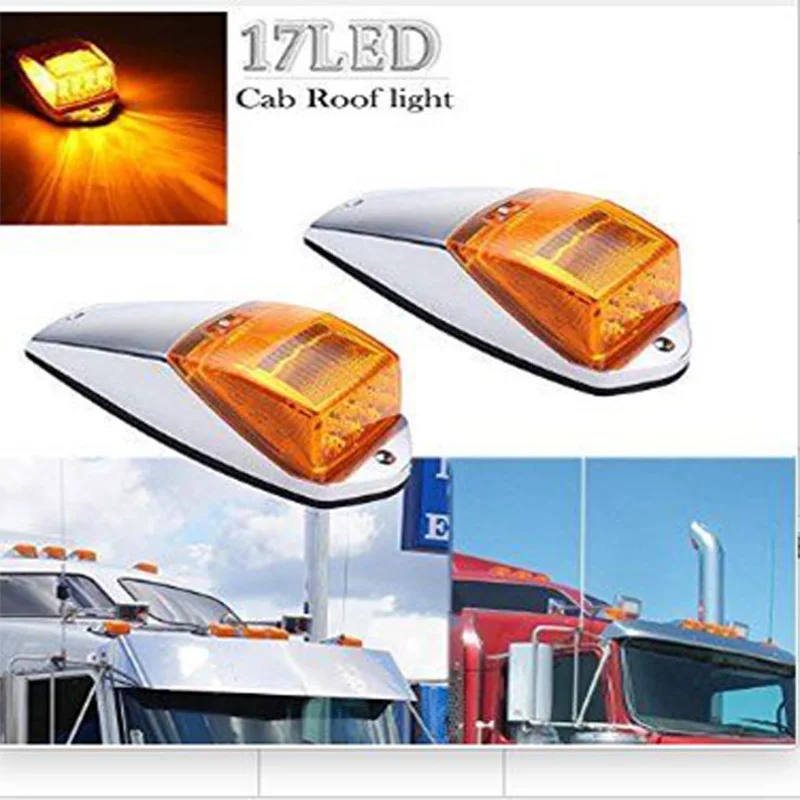 1x 17LED White Roof Light Chrome Cab Marker Clearance Roof Running Top Light Assembly for Heavy Duty Trucks