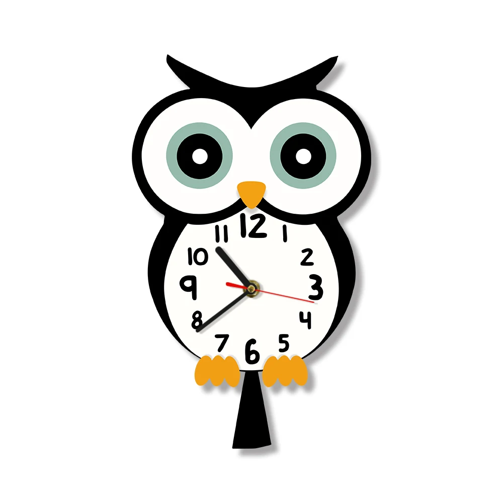 Eagle Owl Cute Cartoon Animal Design Print Wall Clock Colorful Baby Owl Quiet Wall Watch Home Art Bedroom Living Dorm Room Decor