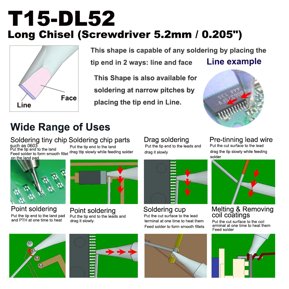 T15-DL52 Replacement Soldering Tip for HAKKO FM-203 FM-204 FM-206 FX-951 FX-950 FX-952 FX-9501 FM-2028 FM-2027 FM-2021