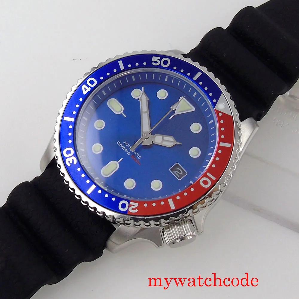 Montre automatique NH35A pour hommes, 41mm, cadran bleu, marques lumineuses, bracelet en caoutchouc, verre saphir, étanche à 200m