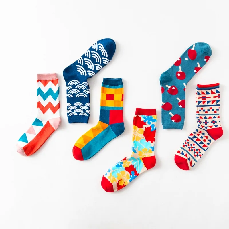 Chaussettes Happy Unisexes en Coton pour Homme et Femme, Style Britannique, Décontracté, Motif Harajuku, Marque de Mode, Nouveauté Art pour Couple,