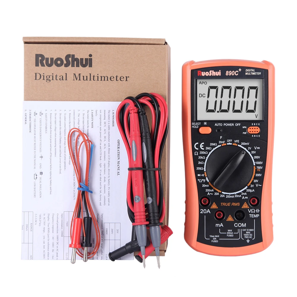 RuoShui VC890C+ multimeter True RMS Professional high accuracy digital multimeter with Shockproof holster electrician multimetro