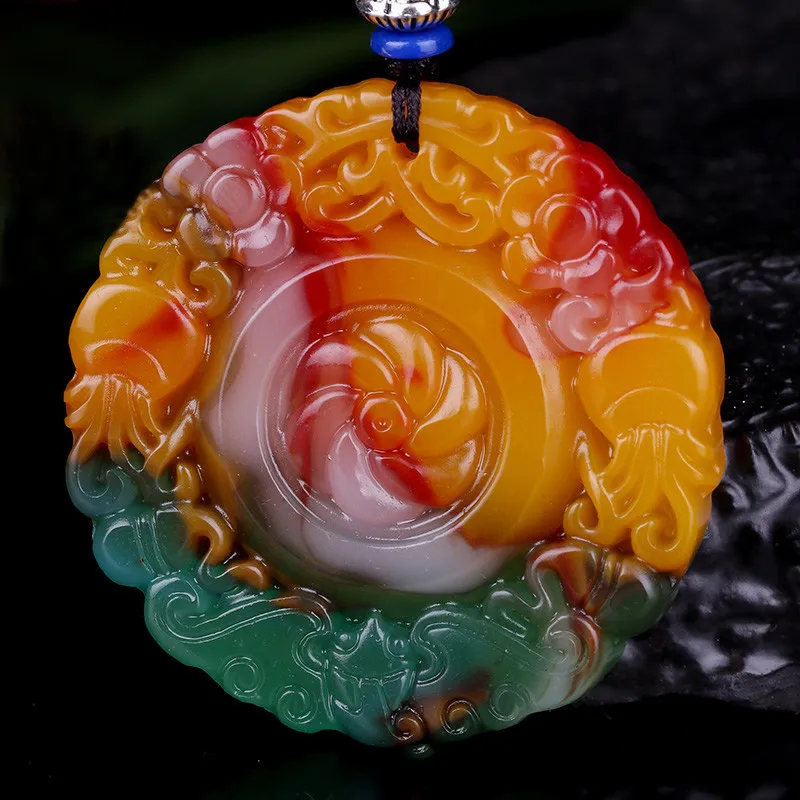 Xinjiang Gobi Golden Jade Colorful Jade Floating Flowers Come and Go Pendant Necklace Pendant Jewelry for Men and Women