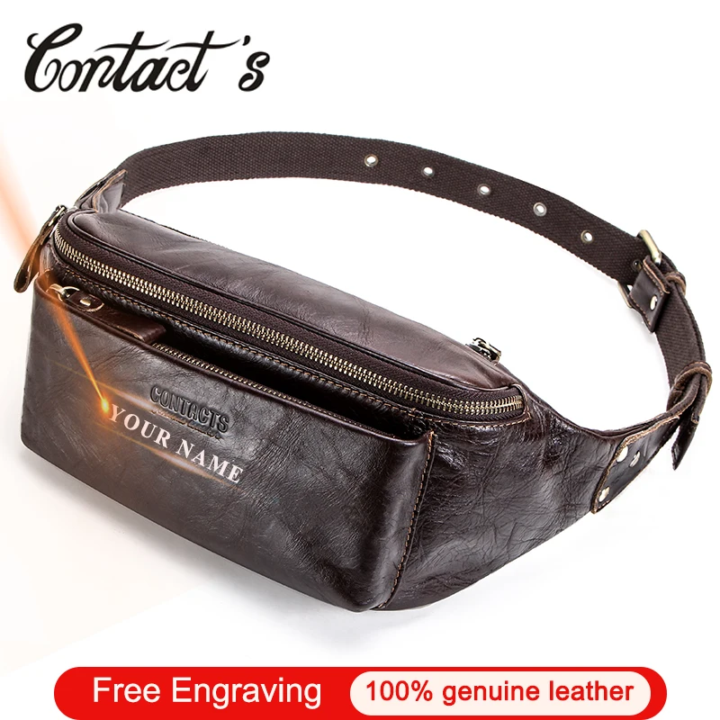 Contact\'s Genuine Leather Waist Packs For Men Travel Fanny Belt Pack Vintage Male Waist Bag Small Shoulder Bags for Phone Pouch