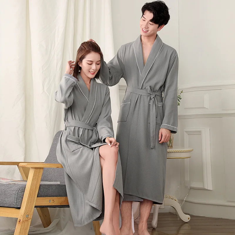 

2023 Autumn New Lovers Cotton Kimono Bathrobe Men Women Solid Sleepwear Hotel Long Bath Robe Gown Wedding Robe Dressing Gown