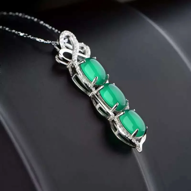 Natural Green Chalcedony necklace color beautiful  gem goddess party 925 pure silver soft character girl party gift