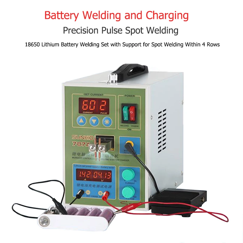 SUNKKO 787A+ Spot Welder 18650 Lithium Battery Test Charging 2in1 Double Pulse Precision Welding Machine LED Lighting 220V