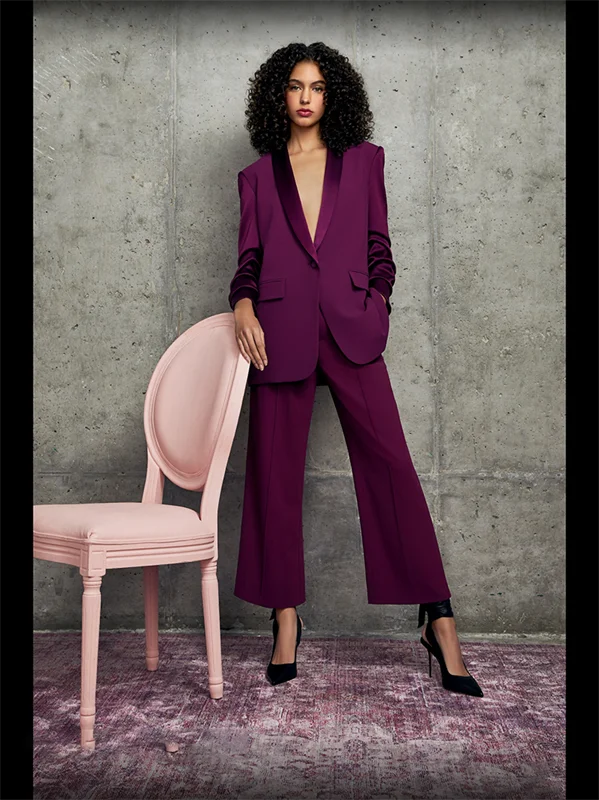 Imagem -02 - Oversize Uva Mulher Smoking Pantsuits Outono Botões Blazer Mais Ampla Zíper Calças Compridas Oficial Senhora Ternos Feitos sob Encomenda