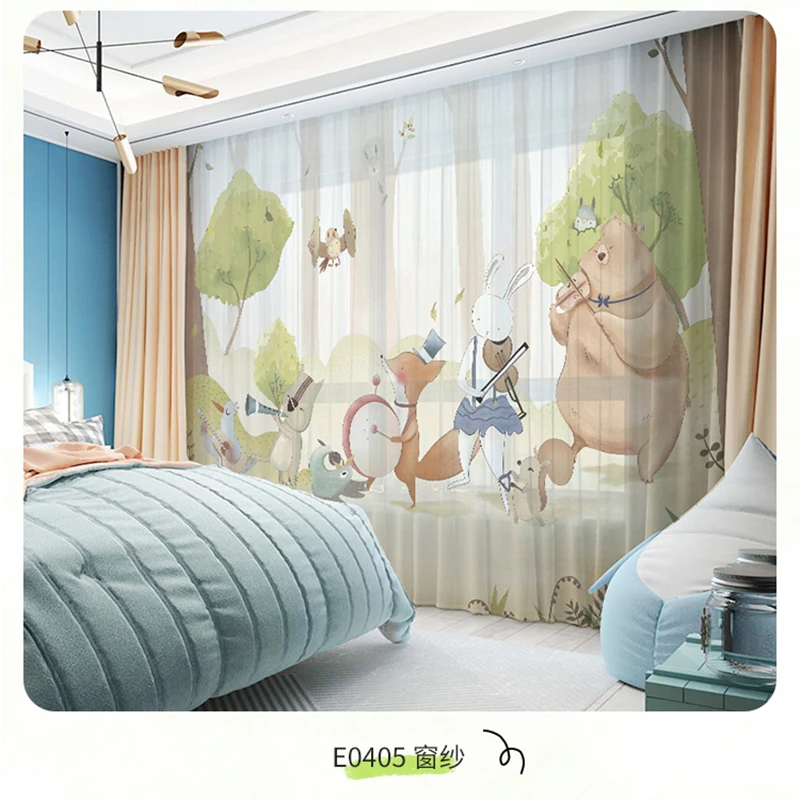 

Custom Chiffon Curtain Window Drape for Nursery Kids Children Living Room Monkey Tree Bear Fox Play