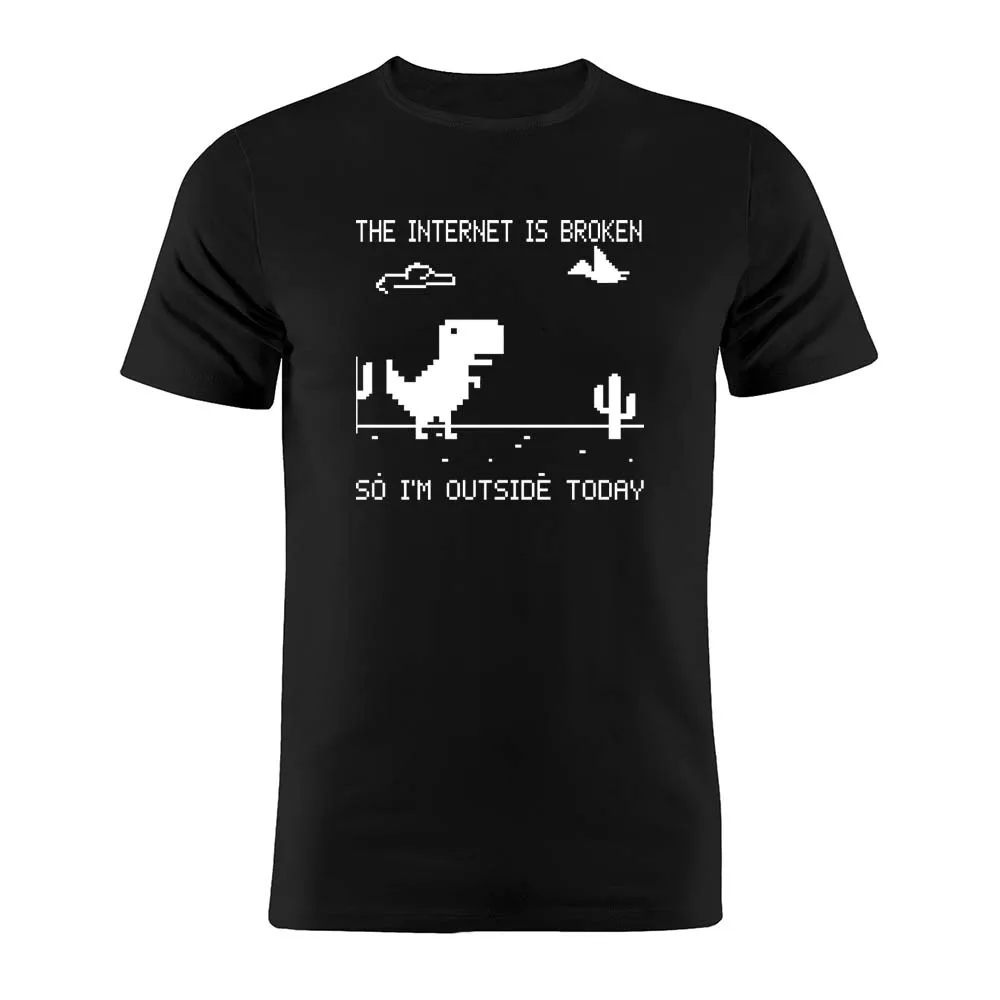 100% Cotton Unisex T Shirt Chrome Dinosaur Offline Mode Internet Is Broken Developer Coder Programmer IT Funny Joke Gift Tee