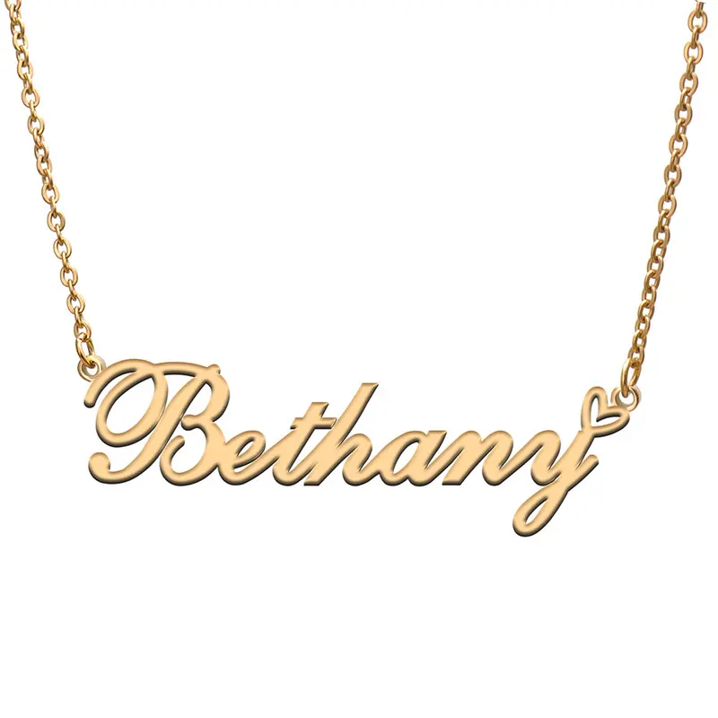 

Bethany with Heart Name Necklace for Women Stainless Steel Jewelry Nameplate Pendant Femme Mother Child Girls Gift