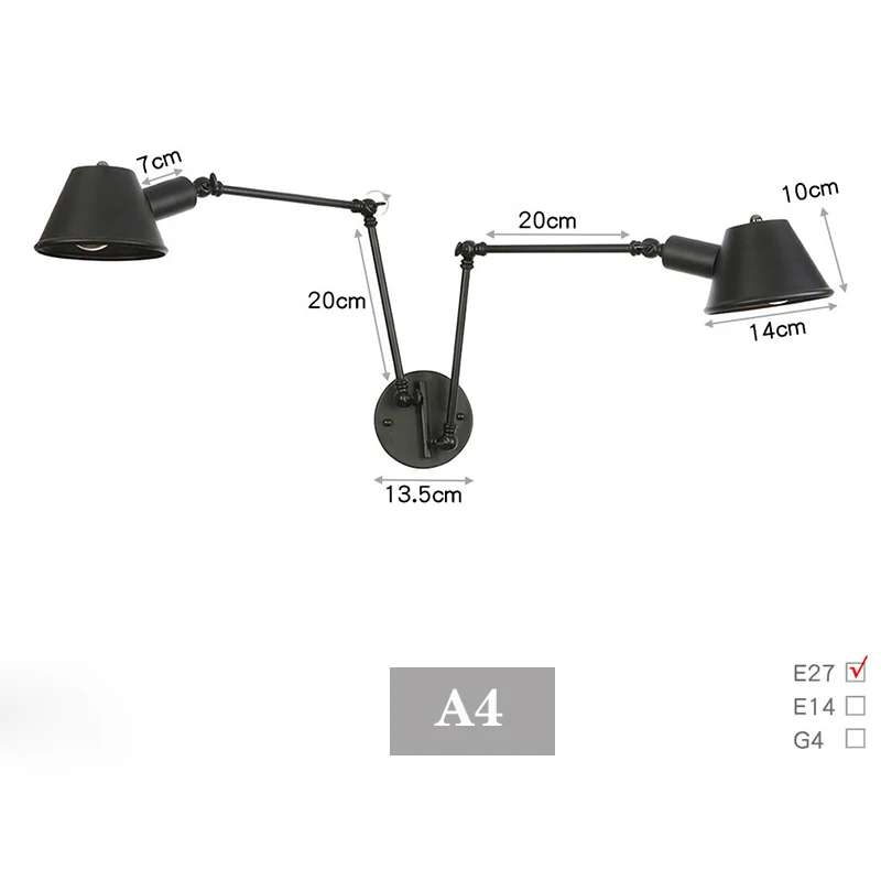 Old Fasion Swiming Arm Wandlampen Voor Nachtkastje Gang Zwarte Rustieke Ijzeren Murale Armatuur E27 Led Vintage Muur Schans Verlichting