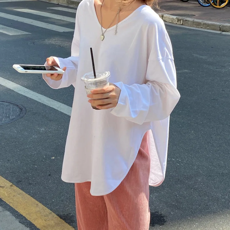 

Side Slit Split Fork Thin Oversized Harajuku Summer Long Sleeve Women T Shirt Korean Fashion Top Streetwear Hip Hop 2022 White