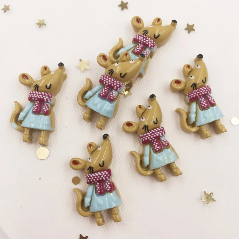 Hand Painted Resin Lovely Colorful Little Mouse Flat back Stone Applique 12pcs DIY Gift Scrapbook Decor Home Figurine Crafts