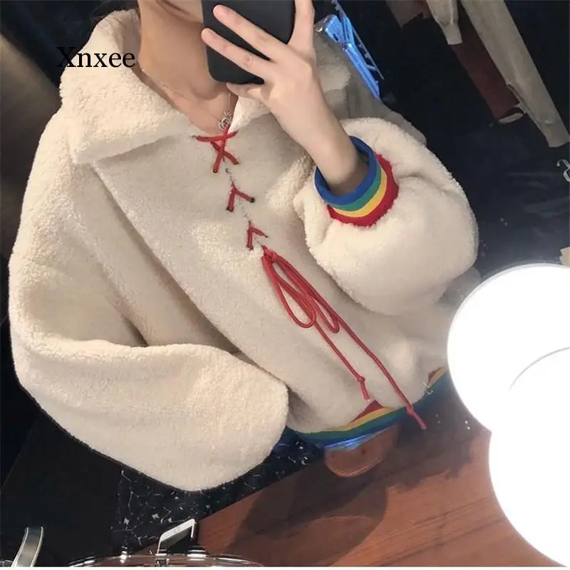 Long Sleeve Loose Womens Autumn Oversized Girls Pullover Hoodies High Street Fall Cute Rainbow Streetwear Casual Tops Sweatshirt