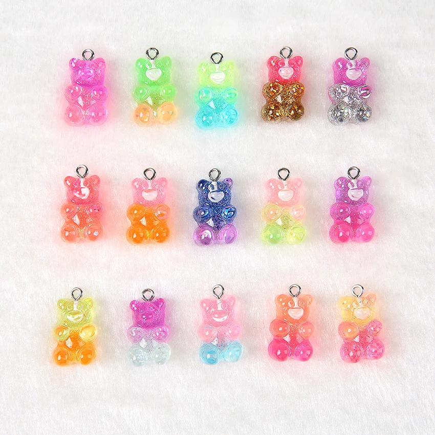 10Pcs/Lot 20*13mm Flatback Resin Gummy Bear Charms  Jewelry Necklace Pendant Earrings Diy Keychain Parts