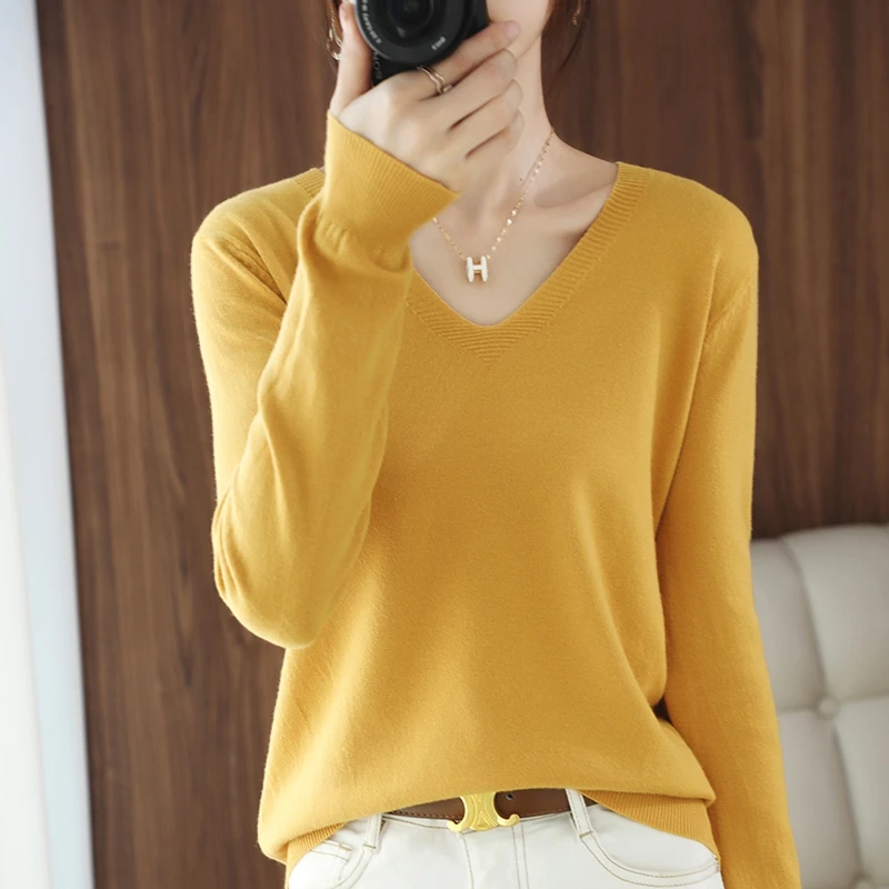 2021 autumn and winter new cashmere sweater V-neck pullover thin sweater loose version cardigan sweater