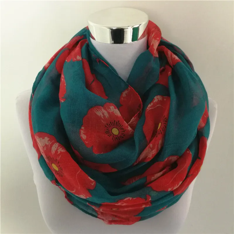 New women Ladies Fashion Viscose cotton big flowers Print infinity scarf Fashion Poppies Scarves Shawl Wrap hot sale neckerchief