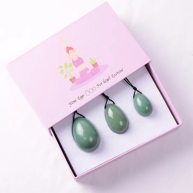 Green Aventurine Yoni Egg Set Vaginal Tightening Kegel Exercise Egg Natural Crystal Yoni Wand Feminine Hygiene Care Massage Ball