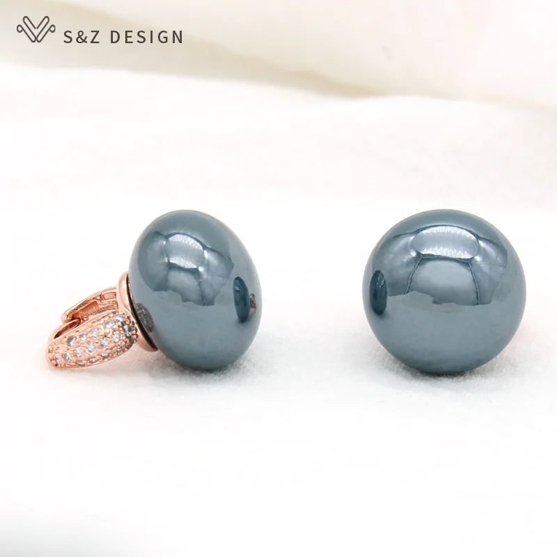 S & Z DESIGN Neue Mode Brot Runde Große Perle Baumeln Ohrringe Für Frauen Hochzeit Schmuck Geschenk Temperament Zirkonia Eardrop – Detail 8