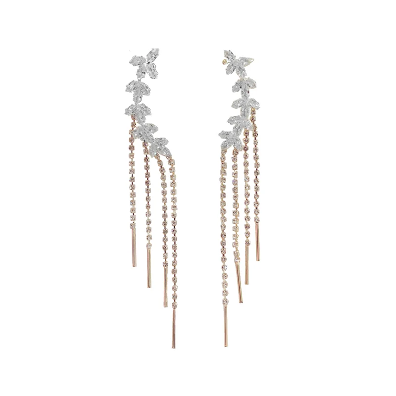 Fashion Korean Stud Earrings for Women Exquisite Luxury Shiny Tassel Crystal Drop Earrings Wholesale Wedding Jewelry 2021 Trend