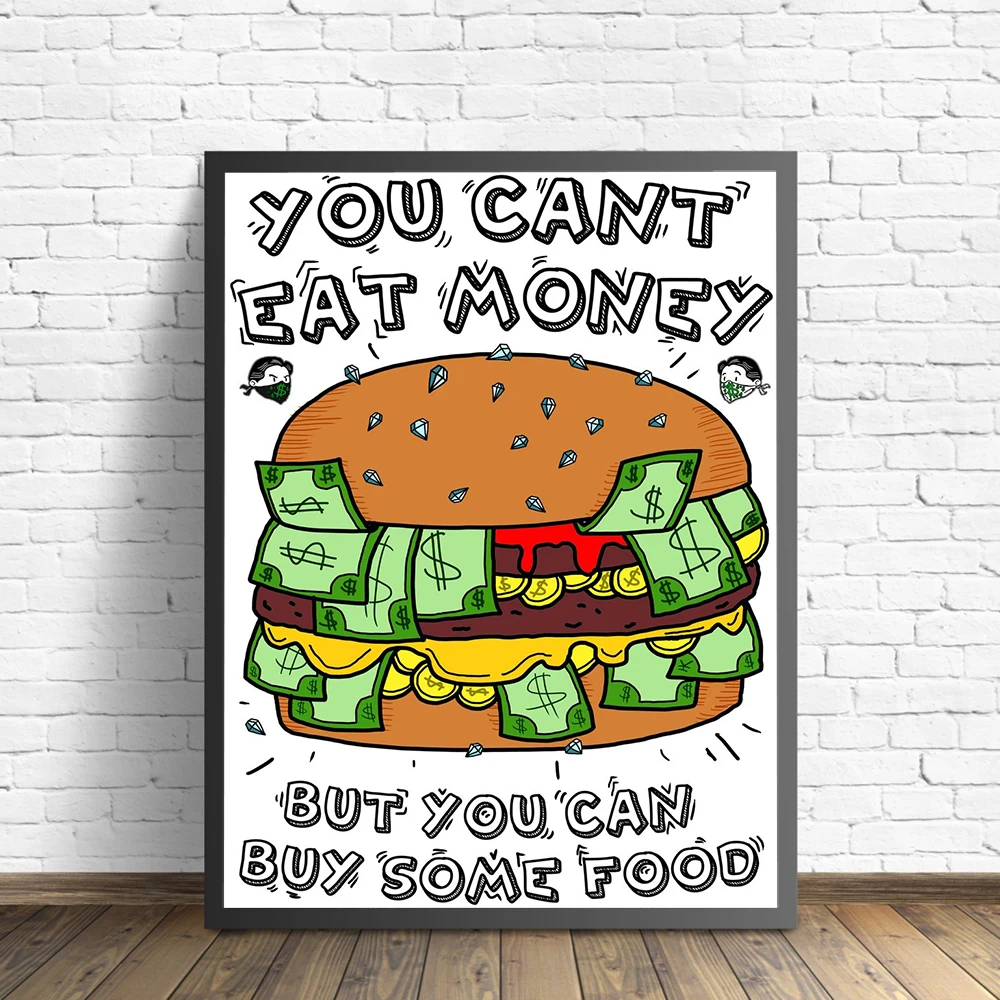 Wall Art Modern Popular Colorful Million Burger Money Canvas Painting Quadro Street Art Abstract Poster Wall Picture Home Decor