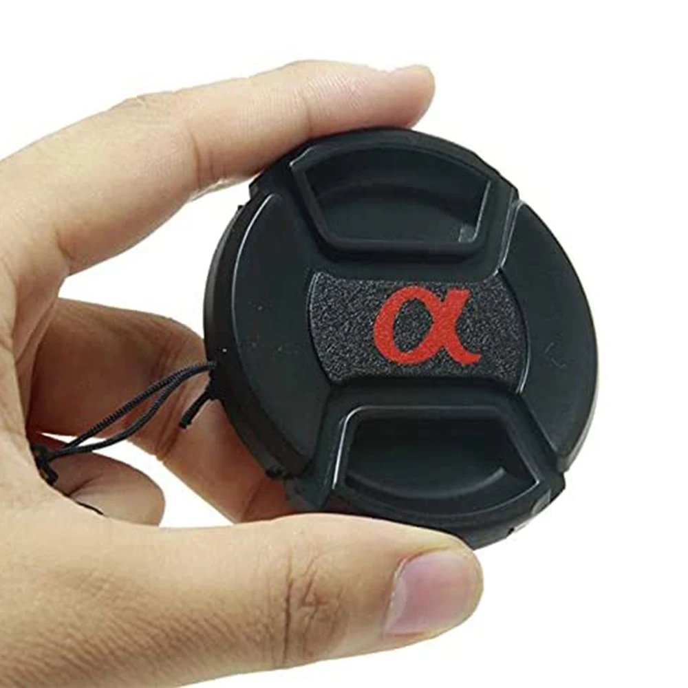 New! 55mm 55 mm Center Pinch Snap On Front Lens Cover Cap Hood w/ Strap for Sony Alpha A200 A300 A350 A230 A330 A580 DSLR SLR