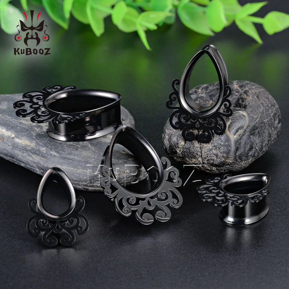 Wholesale Price Stainless Steel Black Flower Vine Ear Tunnels Gauges Expanders Body Piercing Jewelry Ear Plugs Stretchers 34PCS