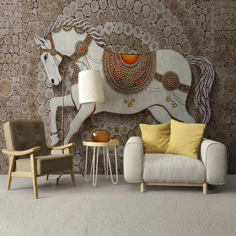 European Creative Noble Horse Wood Grain Mural Wallpaper Living Room Children's Kids Bedroom Wall Cloth Home Decor Wall Covering