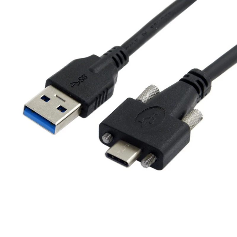 10Gbps USB 3.0 To USB 3.1 Type-C Cable With Screws Locking Connector 1.2m 4ft USB-c Have Lock Screw Space Between 15mm 120cm