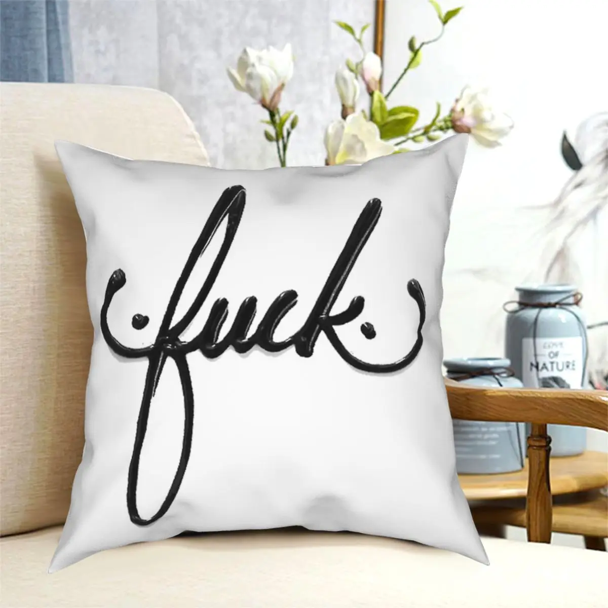 

Cursive Curse Square Pillowcase Creative Decor Pillow Case Sofa Seater Cushion Cover