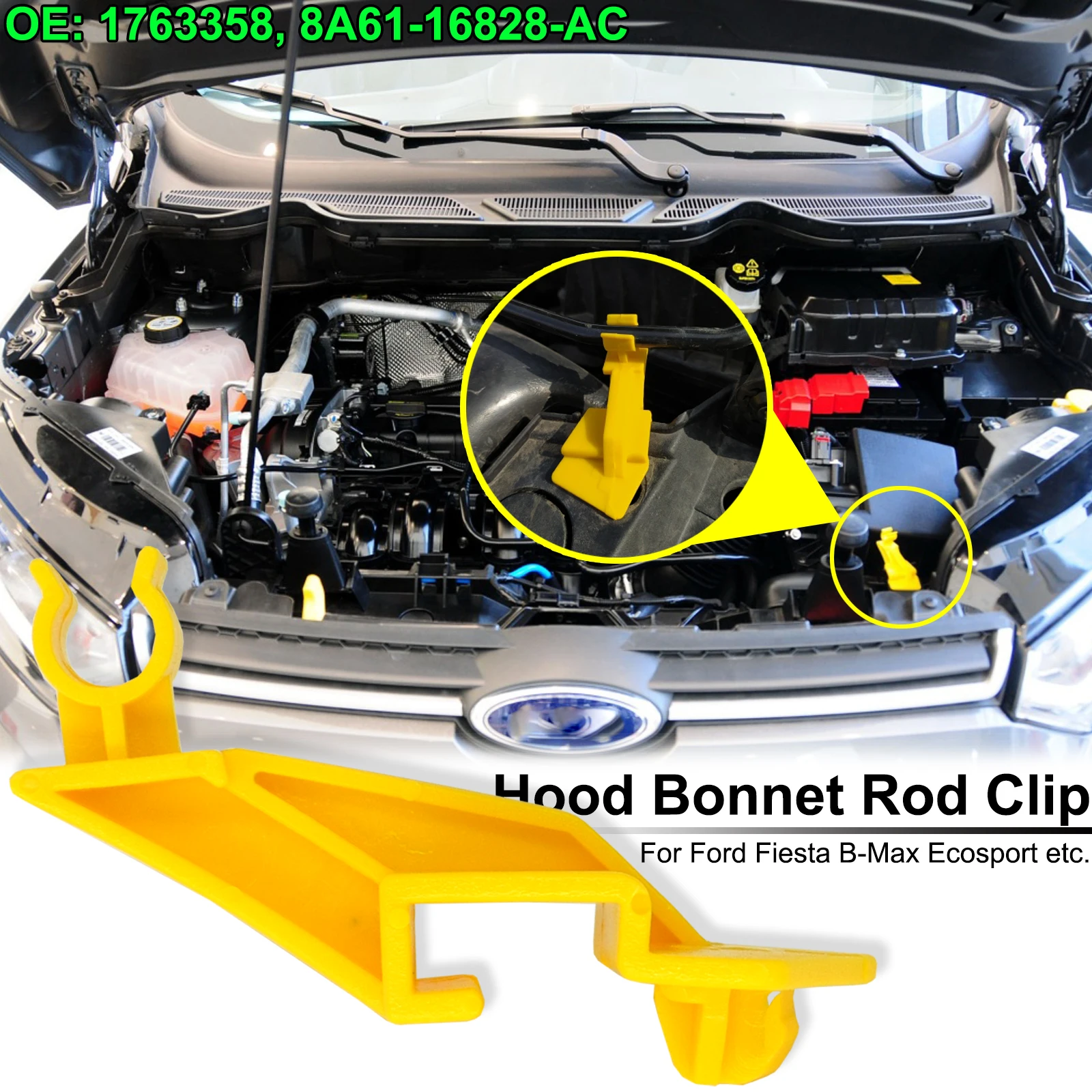 

For Ford Fiesta B-Max Ecosport Transit Tourneo Courier Hood Bonnet Rod Clip Stay Support Prop Clamp Holder 8A6116828AB Fastener