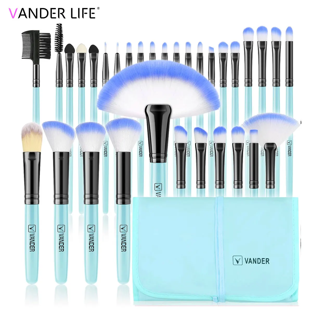 

VANDER LIFE 32pcs Professional Makeup Brushes High Quality Natural Synthetic Hair Makeup Brush Tools Kit Blue