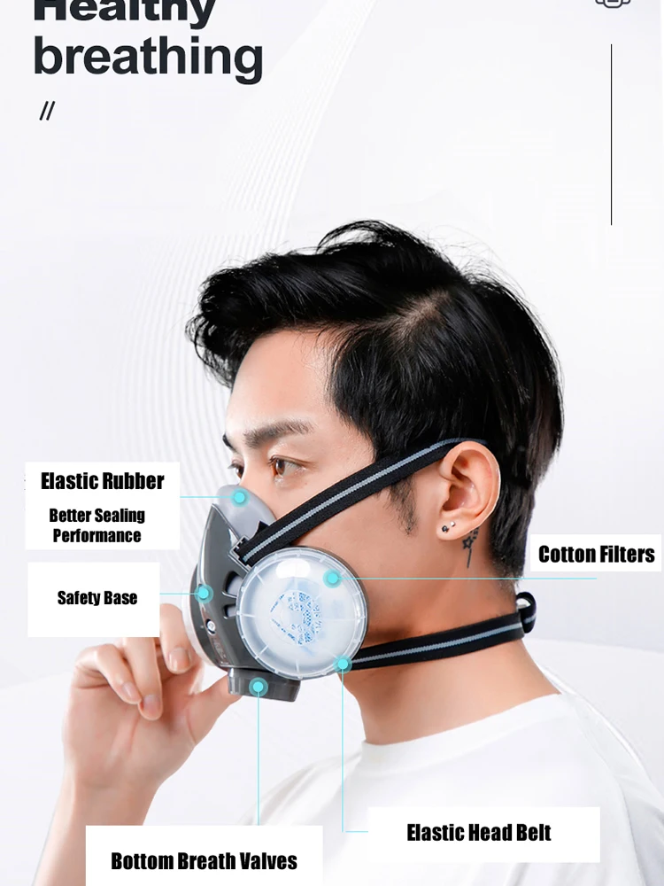 Dual Filter Dust-proof Respirator Reusable Half Face Dust Mask For Work Safety Carpenter Builder Polishing Daily Protection