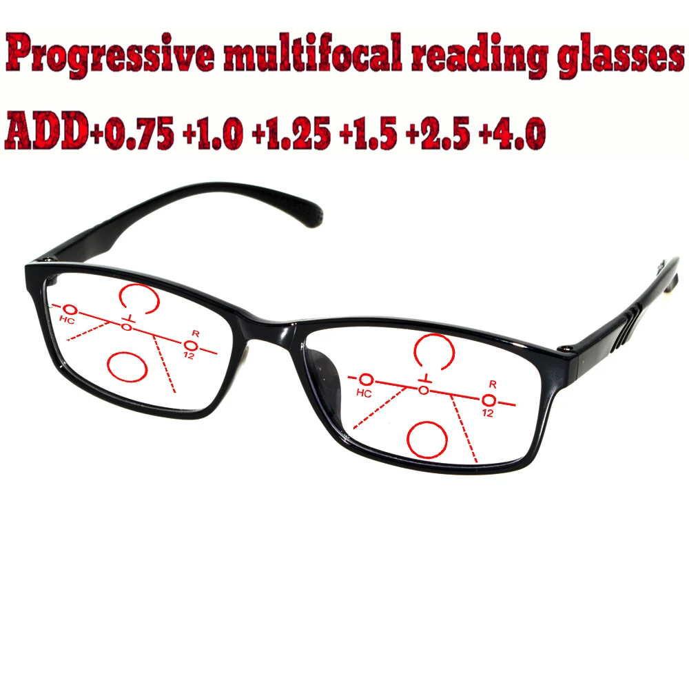 Progressive Multifocal Anti Blu Light Reading Glasses Black Frame Men Women High Quality +1.0 +1.5 +1.75 +2.0 +2.5 +3 +3.5 +4