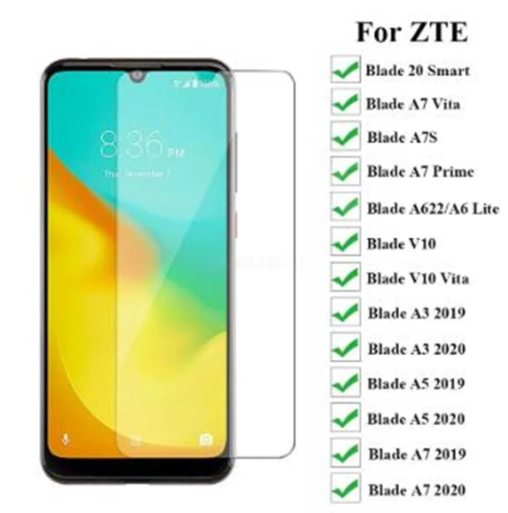 3-1Pc Tempered Glass For Zte Blade A7S 20 Smart A7 2020 Vita A3 A5 A7 Prime 2019 V10 Screen Protector on A 7 7S 5 10Vita Vetro