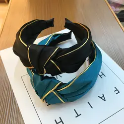 여성용 골드 실크 매듭 머리띠 하이 퀄리티, 밝은 새틴 원단 헤어밴드, 터번 매듭 헤어 액세서리, 18K, 도매