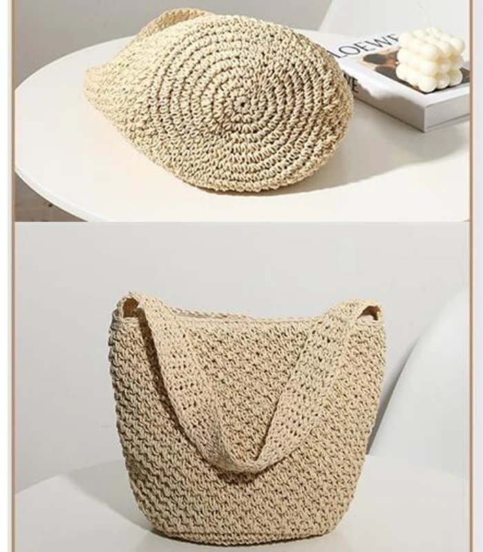 Hand-Woven Fashion Straw Woven Bag Woven Bucket Bag Seaside Vacation Beach Bag