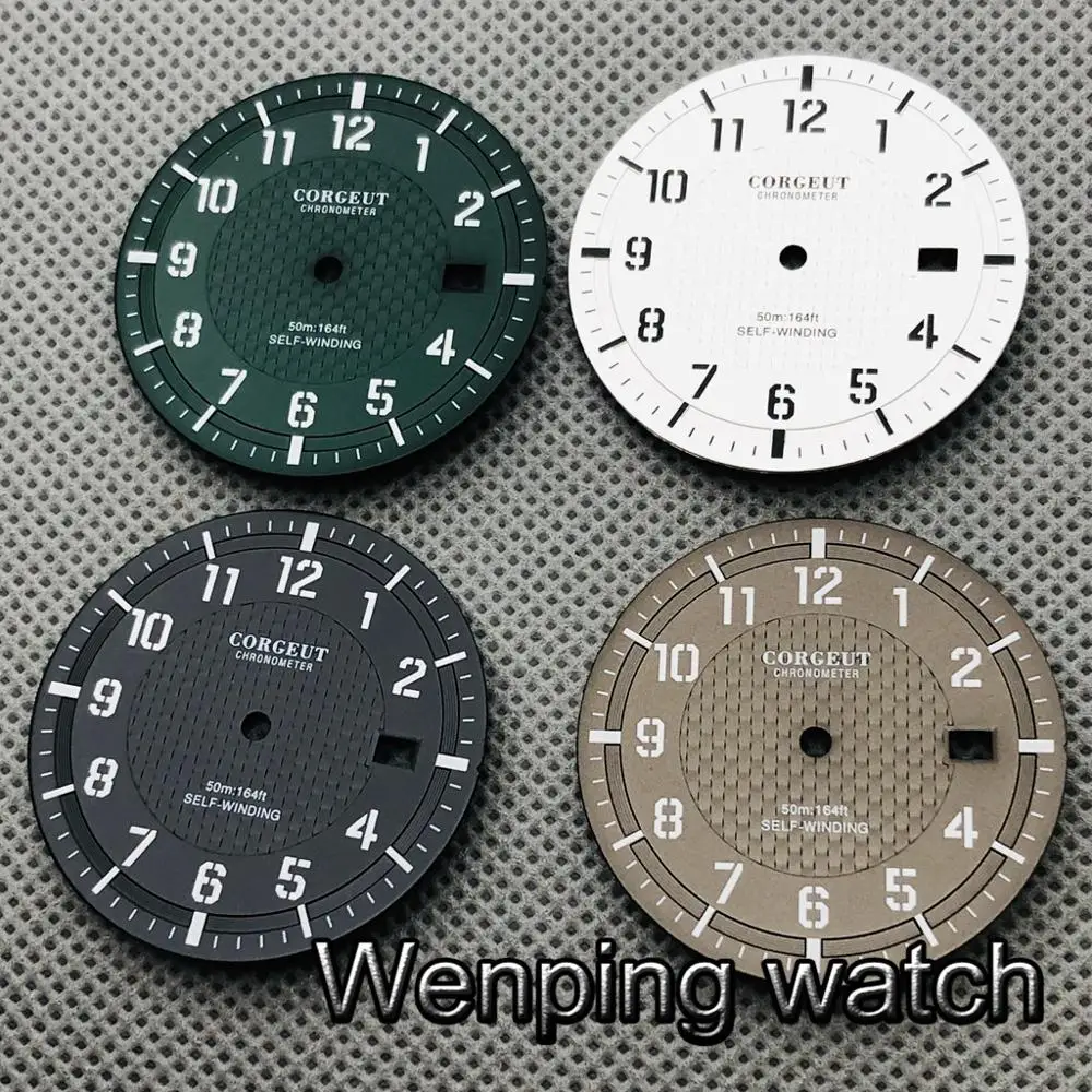 New 34mm Green/Coffee/Black White Sterile Watch Dial Green Luminous Fit NH35 NH36 Movement Watch Accessories Parts