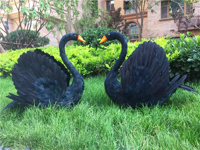 

large 60x50cm black swans ,Handmade model,foam&feathers couples loves swans home garden decoration toy Xmas gift w0968