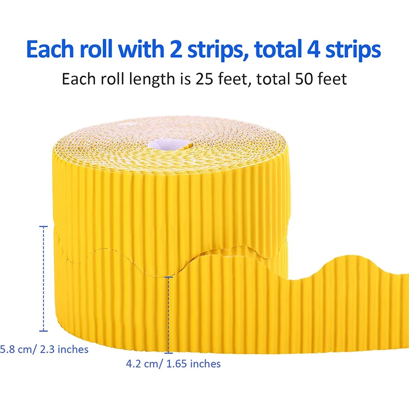 2 Gulungan Papan Buletin Perbatasan Scalloped Border Dekorasi Latar Belakang Kertas untuk Perbatasan Dekoratif (Kuning dan Biru)