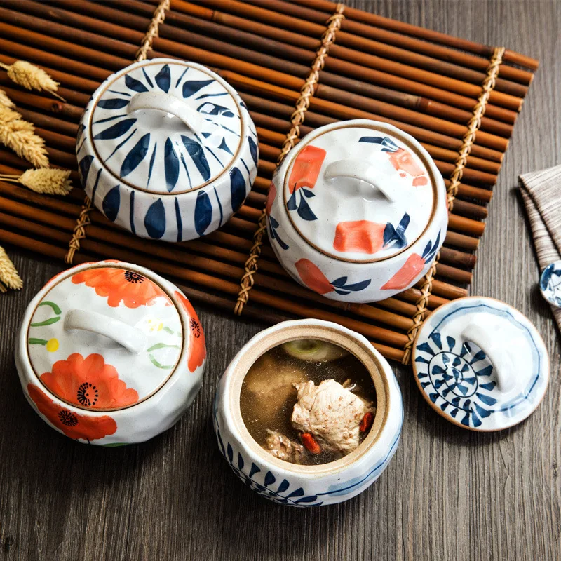 Japanese Style Ceramic Stew Cup With Lid Soup Cup Water Steamed Egg Bowl Stew Pot Ceramic Cup Household